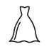 Simple black line drawing of a strapless, floor-length dress with a slightly flared hem on a white background.