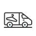Black and white icon of a delivery van with a clothes hanger symbol on its side, suggesting laundry or dry-cleaning delivery service.
